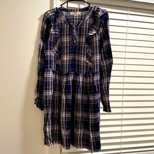 LOFT Navy/Pink Plaid Dress